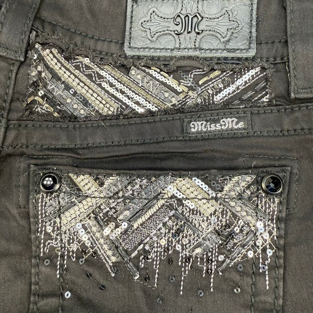 Miss Me Women’s Jeans Size 27x31 (4) Black Skinny Embellished Preppy Grunge - Picture 4 of 14